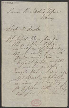 Brief an Ludwig Strecker  an B. Schott's Söhne : 01.10.1886