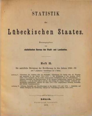 Statistik des Lübeckischen Staates : Herausgegeben vom statistischen Bureau des Stadt- und Landamtes. II