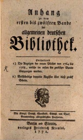 Allgemeine deutsche Bibliothek. 1/12,[1]. 1764/68 (1771)