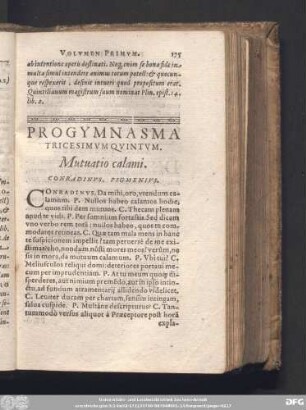 Progymnasma Tricesimum Quintum. Mutuatio calami. Conradinus, Pigmenius.