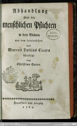 Abhandlung über die menschlichen Pflichten : in drey Büchern