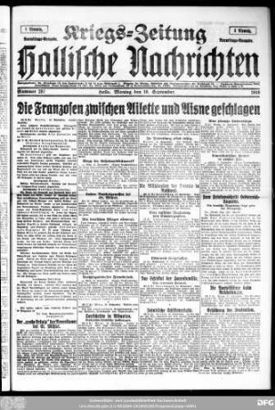 Hallische Nachrichten ; [...] ; Kriegs-Zeitung, Kriegs-Zeitung Vormittags-Ausgabe
