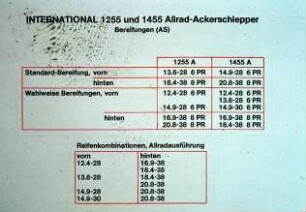 INTERNATIONAL 1255 und 1455 Allrad-Ackerschlepper Bereifungen (AS)