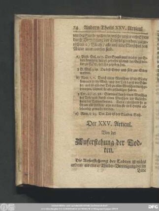 Der XXV. Articul. Von der Auferstehung der Todten.