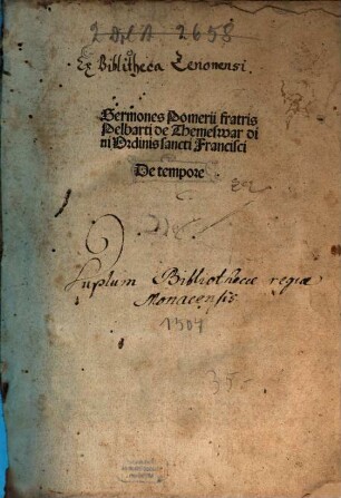 Sermones Pomerii fratris Pelbarti de Themeswar diui Ordinis sancti Francisci De tempore