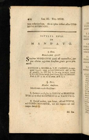 414-425, Titvlvs XXVII De Mandato. Titvlvs XXVIII. De Obligationibvs Qvae Qvasi Ex Contractv Nascvntvr. Titvlvs. XXIX. Perqvas Personas Nobis Obligatio Adqviritvr.