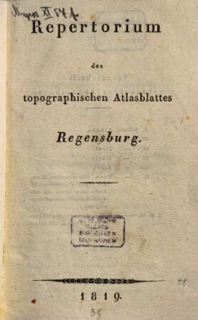 Repertorium des topographischen Atlasblattes Regensburg