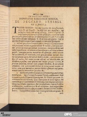Disputatio Theologiae Biblicae, De Peccato Veniali.