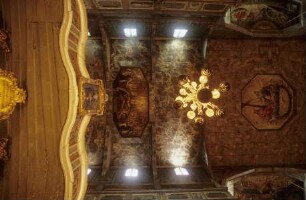 Dreifaltigkeit mit apokalyptischen Szenen: Das Buch mit den sieben Siegeln, das Himmlische Jerusalem, Jüngstes Gericht, Fall Babylons