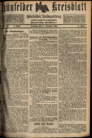 Zweite Ausgabe vom Dienstag, den 17. September 1929.