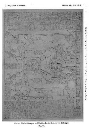 Taf. VI. - [Palenque, Altarplatte des Tempels der Trophäe.]