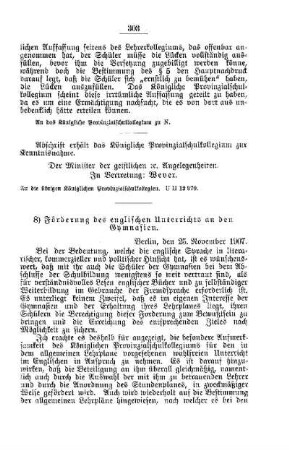 Förderung des englischen Unterrichts an den Gymnasien : [D. Höhere Lehranstalten]