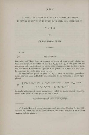Intorno ai triangoli iscritti in un'ellisse che hanno il centro di gravità in un punto dato della sua superficie.