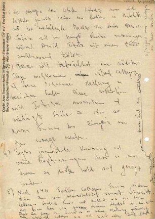 Anmerkungen zum Drehbuch, handschriftlich von Artur Brauner