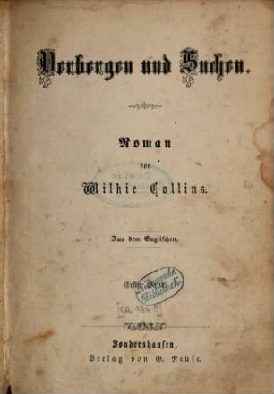 Verbergen und Suchen : Roman von Wilkie Collins. Aus dem Englischen, 1