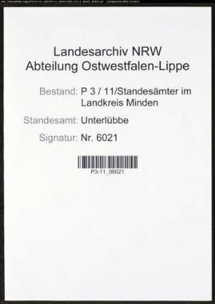 Heiratsregister Standesamt Unterlübbe