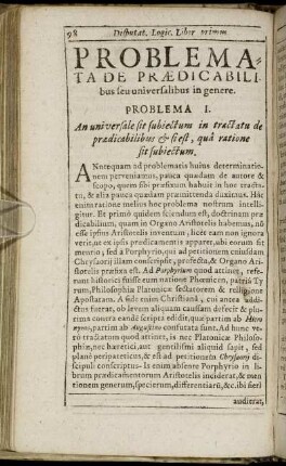Problema I. An universale sit subiectum in tractatu de prædicabilibus & si est, qua ratione sit subiectum.