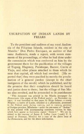 Usurpation of Indian lands by Friars