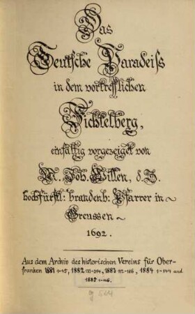 Das Teutsche Paradeiß in dem vortrefflichen Fichtelberg