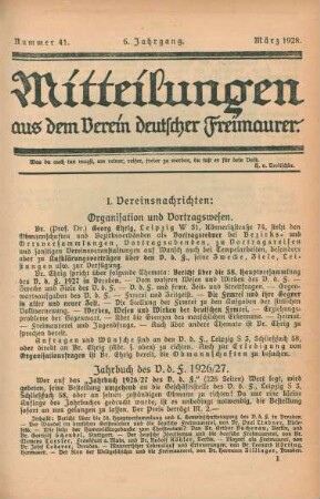 Nummer 41. 6. Jahrgang. März 1928.