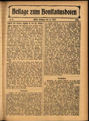 Zweite Ausgabe vom Sonntag, den 24. April 1904.