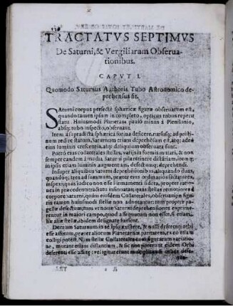 Tractatvs septimvs. De Saturni, & Vergiliarum Obseruationibus