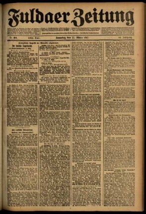 Erste Ausgabe vom Samstag, den 17. März 1917.