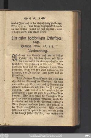 Am ersten hochheiligen Osterfeyertage. Evangel. Marc. 16, 1 - 8.