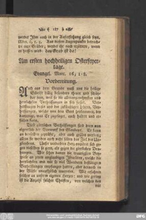 Am ersten hochheiligen Osterfeyertage. Evangel. Marc. 16, 1 - 8.