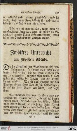 Zwoelfter Unterricht am zwoelften Abende
