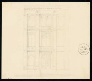 Fassade für ein Haus Unter den Linden, Berlin Monatskonkurrenz April 1833: Aufriss Fassade (Ausschnitt)