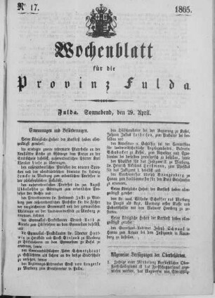 Nr. 17, Ausgabe vom 29. April 1865