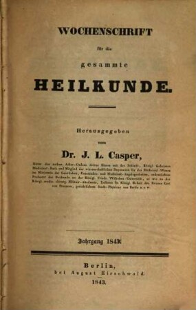 Wochenschrift für die gesammte Heilkunde. 1843, 1843