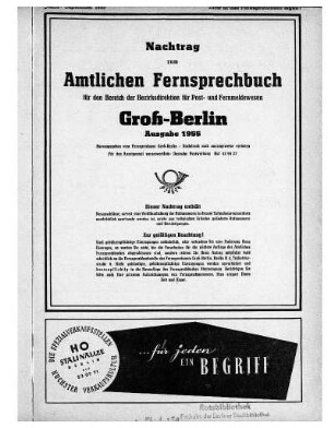 Nachtrag zum Amtlichen Fernsprechbuch, September 1955