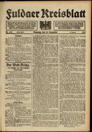 Erste Ausgabe vom Samstag, den 29. Dezember 1917.