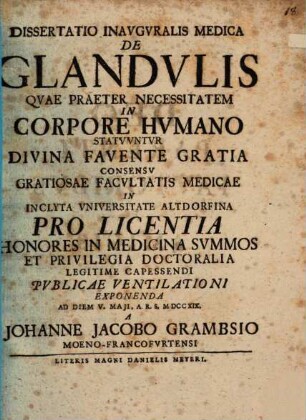 Dissertatio inauguralis medica de glandulis : quae praeter necessitatem in corpore humano statuuntur ...