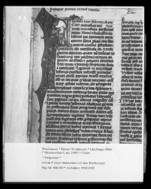 Lüneburger Bibel — Initiale F (rater Ambrosius) mit dem Kirchenvater