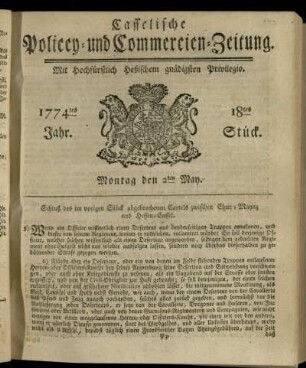 18tes Stueck, Montag den 2ten May 1774