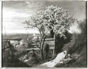 Blühender Kirschbaum : Leonhardi, Eduard: Blühender Kirschbaum. Öl/Leinwand; 49,6 x 64 cm. 1862. Chemnitz: Kunstsammlungen Chemnitz KH-136