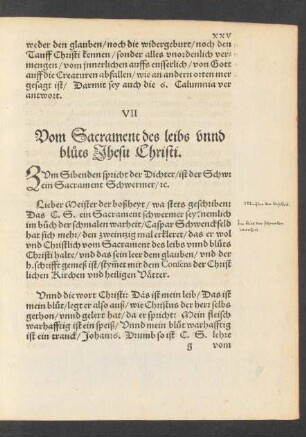 VII Vom Sacrament des leibs unnd bluts Jhesu Christi.