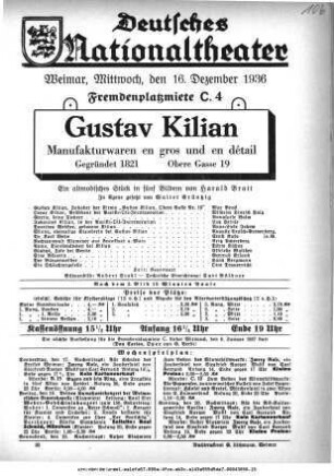 Gustav Kilian Manufakturwaren en gros und en détail Gegründet 1821 Obere Gasse 19