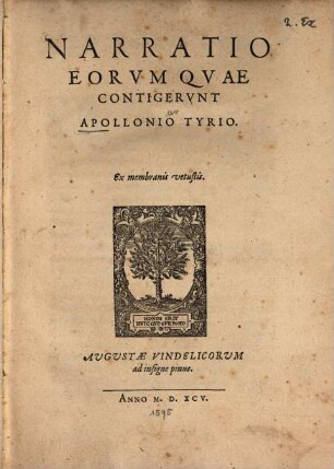 Narratio eorum, quae contigerunt Apollonio Tyrio : ex membranis vetustis
