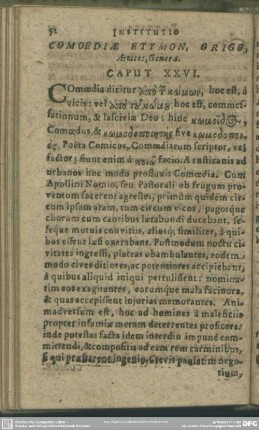 Caput XXVI. Comoediae Etymon, Origo, Aetates, Genera