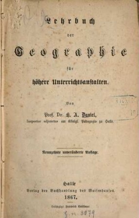 Lehrbuch der Geographie für höhere Unterrichtsanstalten