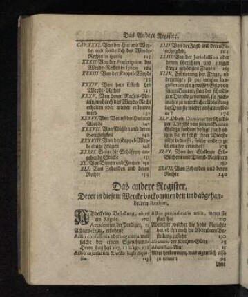 Das andere Register, Derer in diesem Wercke vorkommenden und abgehandelten Realien.