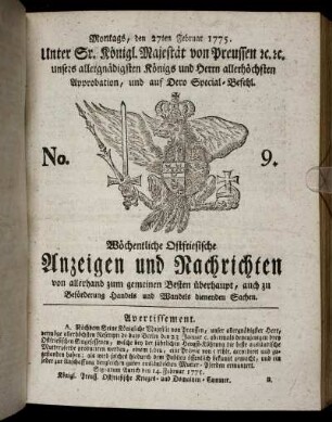 No. 9. Montags, den 27ten Februar 1775