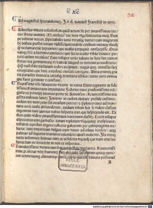Adversus urbem Colosensem quid actum sit per Turcos. 1480 : adressiert an Franciscus de Curte