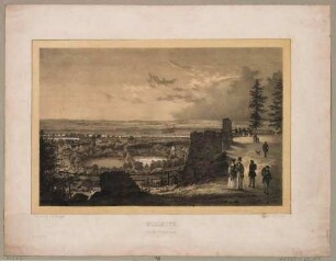 Blick von der künstlichen Ruine über dem Friedrichsgrund nach Südwesten über Pillnitz bei Dresden und die Elbe bis ins Erzgebirge, aus dem Buch "Elbstrom" von Münnich 1845