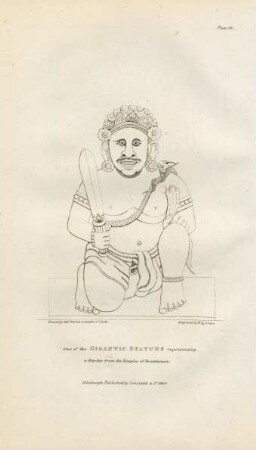 Plate 25. One the gigantic statues representing a warder from the Temple of Boro Budor