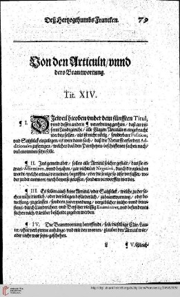 Tit. XIV. Von den Articuln unnd dero Beantwortung.